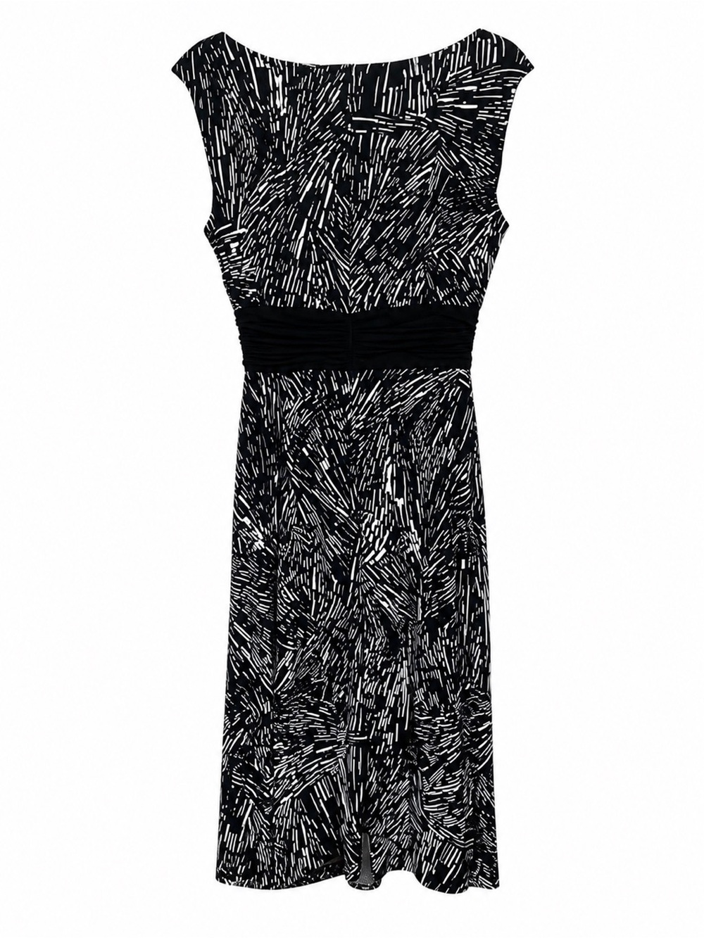Jessica Howard Black White Abstract Print Ruched Waist Sleeveless Dress Size 8